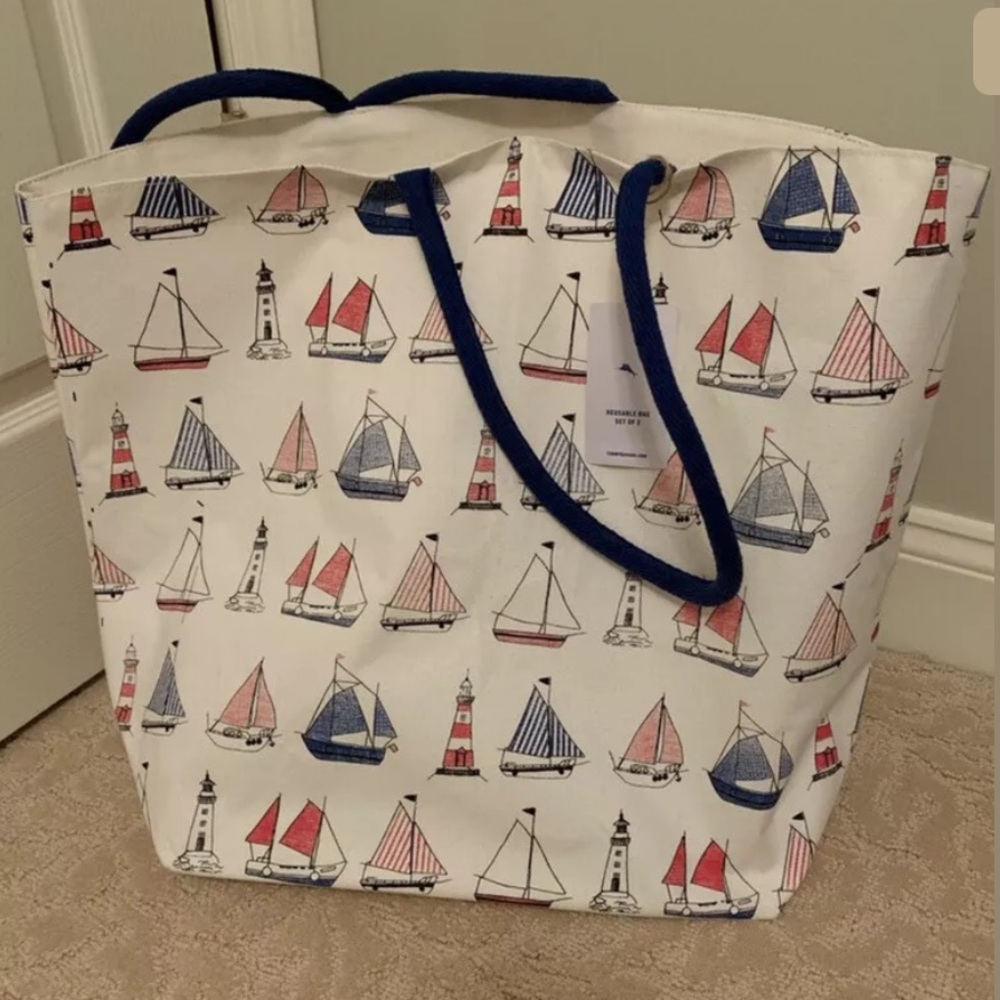 NWT Tommy Bahamas Canvas Tote with Sailboats